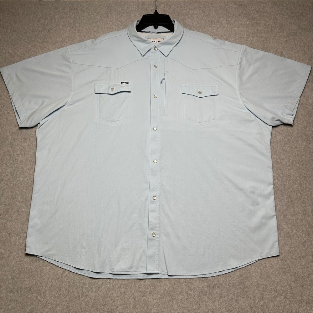 Poncho Mens 3XL Western Pearl Snap Fishing Shirt Short Sleeve Light Blue